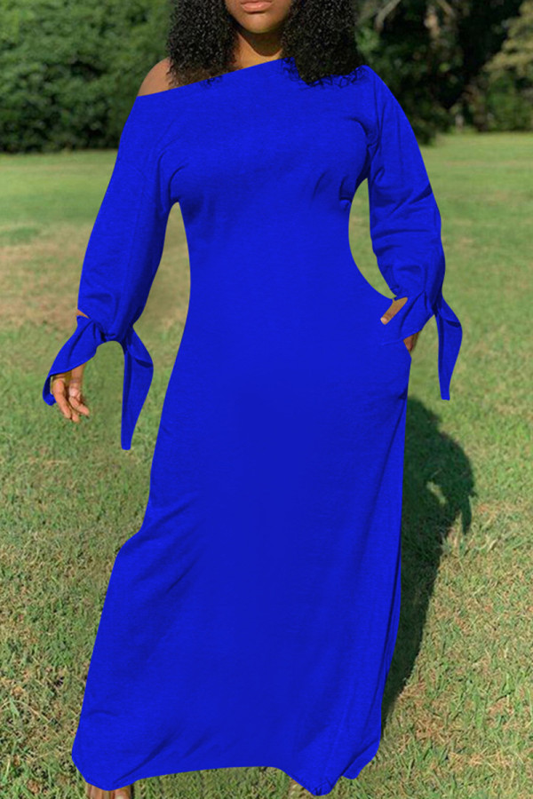 Королевские синие модные повседневные однотонные повязки с круглым вырезом и длинными рукавами