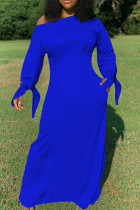 Robes à manches longues à col rond et à la mode décontractées bleu royal
