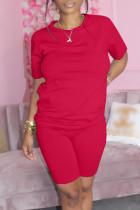 Rouge Fashion Casual Solid Basic O Neck Short Sleeve Two Pieces