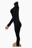 Zwarte mode casual effen basic coltrui skinny jumpsuits