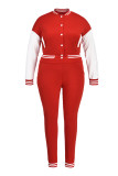 Pantaloni cardigan patchwork casual alla moda rossi o collo Plus Size due pezzi