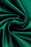 Grön Sexig Plus Size Solid rygglös slits av axeln Långärmad aftonklänning
