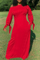 Robes à manches longues à col rond et à bandage solide à la mode rouge