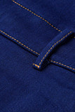 Синие модные повседневные однотонные облегающие комбинезоны с отложным воротником в стиле пэчворк (без поясной цепочки)