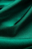 Vestido de noche de manga larga con hombros descubiertos y abertura sin espalda sólida de talla grande verde sexy