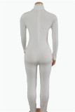 White Fashion Casual Solid Basic Turtleneck Skinny Jumpsuits