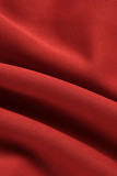Красные модные повседневные лоскутные кардиганы с круглым вырезом плюс размер из двух частей