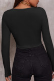 Black Fashion Casual Solid Zipper O Neck Tops