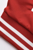 Rote, modische, lässige Patchwork-Strickjacke mit O-Ausschnitt, Übergröße, zweiteilig