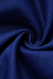 ブルー ファッション カジュアル ソリッド パッチワーク ターンダウン カラー スキニー ジャンプスーツ (ウエスト チェーンなし)