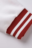 Rote, modische, lässige Patchwork-Strickjacke mit O-Ausschnitt, Übergröße, zweiteilig