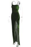 Vestido irregular de tirantes de espagueti de apertura alta sólido sexy verde Vestidos