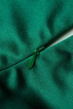 Groene sexy grote maat effen rugloze spleet off-shoulder avondjurk met lange mouwen