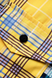 Top colletto rovesciato patchwork scozzese casual giallo