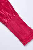 Красные сексуальные однотонные ажурные лоскутные прозрачные платья с воротником до половины и нерегулярной формы