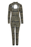 Kaki mode casual print uitgeholde patchwork coltrui Regular jumpsuits