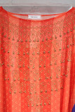 Rotes, elegantes, bedrucktes Patchwork-Perlen-Hot-Drill-O-Ausschnitt-Gerade-Kleid in Übergröße