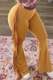 Tangerine Red Fashion Casual Solid Tassel Patchwork Skinny Mid Waist Speaker Trousers