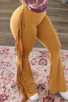 Yellow Fashion Casual Solid Tassel Split Joint Skinny Mid Waist Speaker Trousers