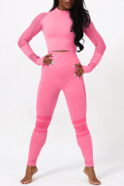 Abbigliamento sportivo casual rosa Solid Basic O collo manica lunga due pezzi