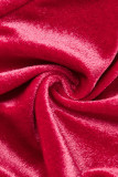 Röd Sexig Solid urholkad Patchwork Genomskinlig Half A Turtleneck Oregelbunden klänning