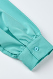 Blaue, lässige, elegante, solide Patchwork-Falte mit geraden Kleidern mit Gürtel und V-Ausschnitt