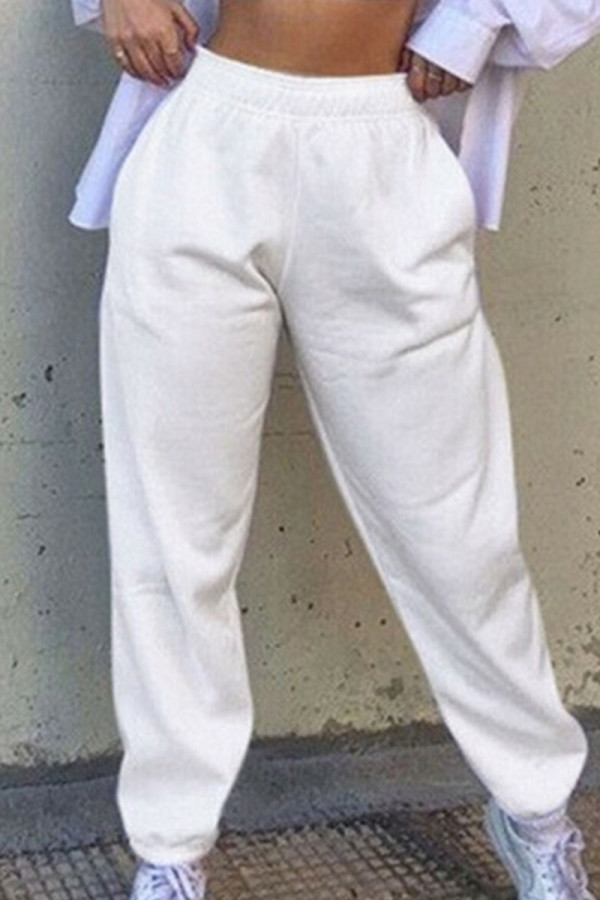 Parte inferior de color sólido de cintura alta recta de patchwork sólido casual blanco