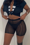 Zwarte mode sexy effen doorschijnende skinny hoge taille shorts