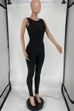 Zwarte mode casual effen rugloze skinny jumpsuits met O-hals