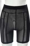 Zwarte mode sexy effen doorschijnende skinny hoge taille shorts