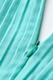 Blaue, lässige, elegante, solide Patchwork-Falte mit geraden Kleidern mit Gürtel und V-Ausschnitt