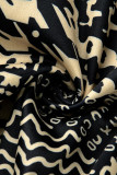 Black Fashion Casual Print Hollowed Out Patchwork Turtleneck Regular Jumpsuits