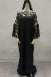 Zwarte casual effen uitgeholde patchwork off-shoulder grote maten jurken