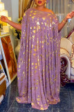 Fuchsia Elegant Print Patchwork O Neck Straight Plus Size Dresses