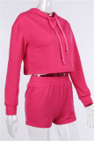 Rosso rosa moda casual solido colletto con cappuccio manica lunga due pezzi