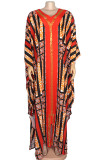 Tangerine Casual Print Patchwork V-Ausschnitt bedrucktes Kleid Plus Size Kleider