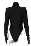 Zwarte sexy effen patchwork skinny bodysuits met col