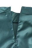 Lake Blue Elegant Solid Patchwork Raka Jumpsuits med turtleneck