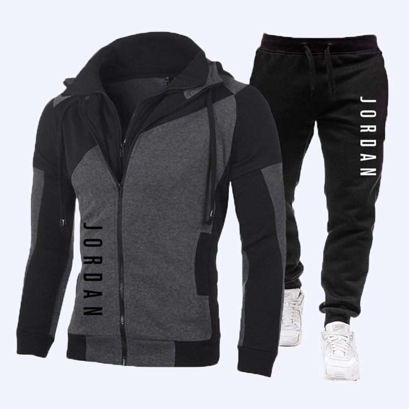 

Dark Gray Fashion Sportswear Letter Split Joint Hooded Collar Long Sleeve Two Pieces