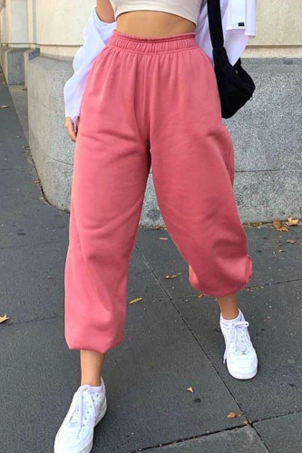 Pink Casual Solid Patchwork Straight High Waist Solid Color Bottoms