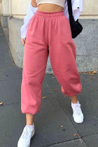 Roze casual effen patchwork rechte hoge taille effen kleur broek