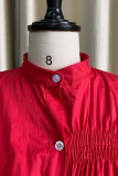 Röd Casual Solid Patchwork Spänne Vik Mandarin Krage Skjorta Klänning Klänningar