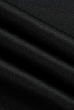 Colarinho com capuz preto moda casual estampa de letra básica com capuz plus size duas peças