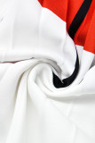 White Elegant Print Patchwork Buckle Fold Without Belt Turndown Collar A Line Dresses