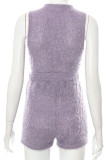 Purple Sexy Solid Patchwork Half A Turtleneck Sleeveless Two Pieces