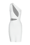 White Sexy Solid Patchwork One Shoulder Pencil Skirt Dresses