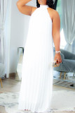 Blanco elegante sólido patchwork pliegue halter una línea vestidos de talla grande