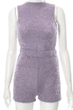 Purple Sexy Solid Patchwork Half A Turtleneck Sleeveless Two Pieces
