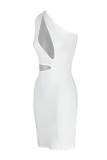 Белые сексуальные однотонные лоскутные платья с юбкой-карандашом на одно плечо