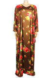 Golden Yellow Casual Print Patchwork V Neck Printed Dress Plus Size Dresses